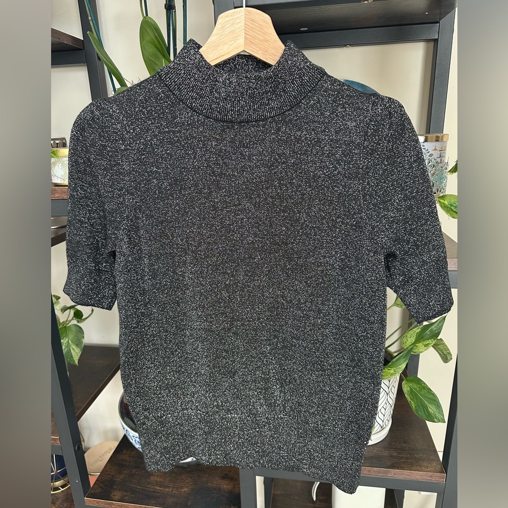 Michael Kors Shimmering Black & Silver Short Sleeve Sweater – XS